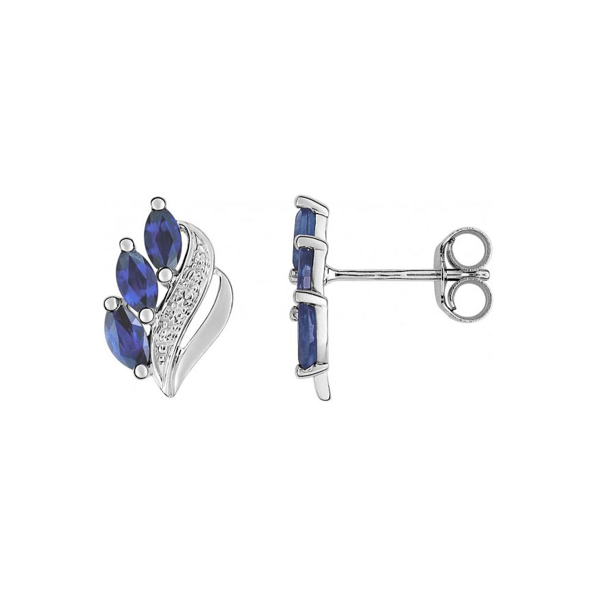 Boucles d'oreilles or blanc et saphir bleu
